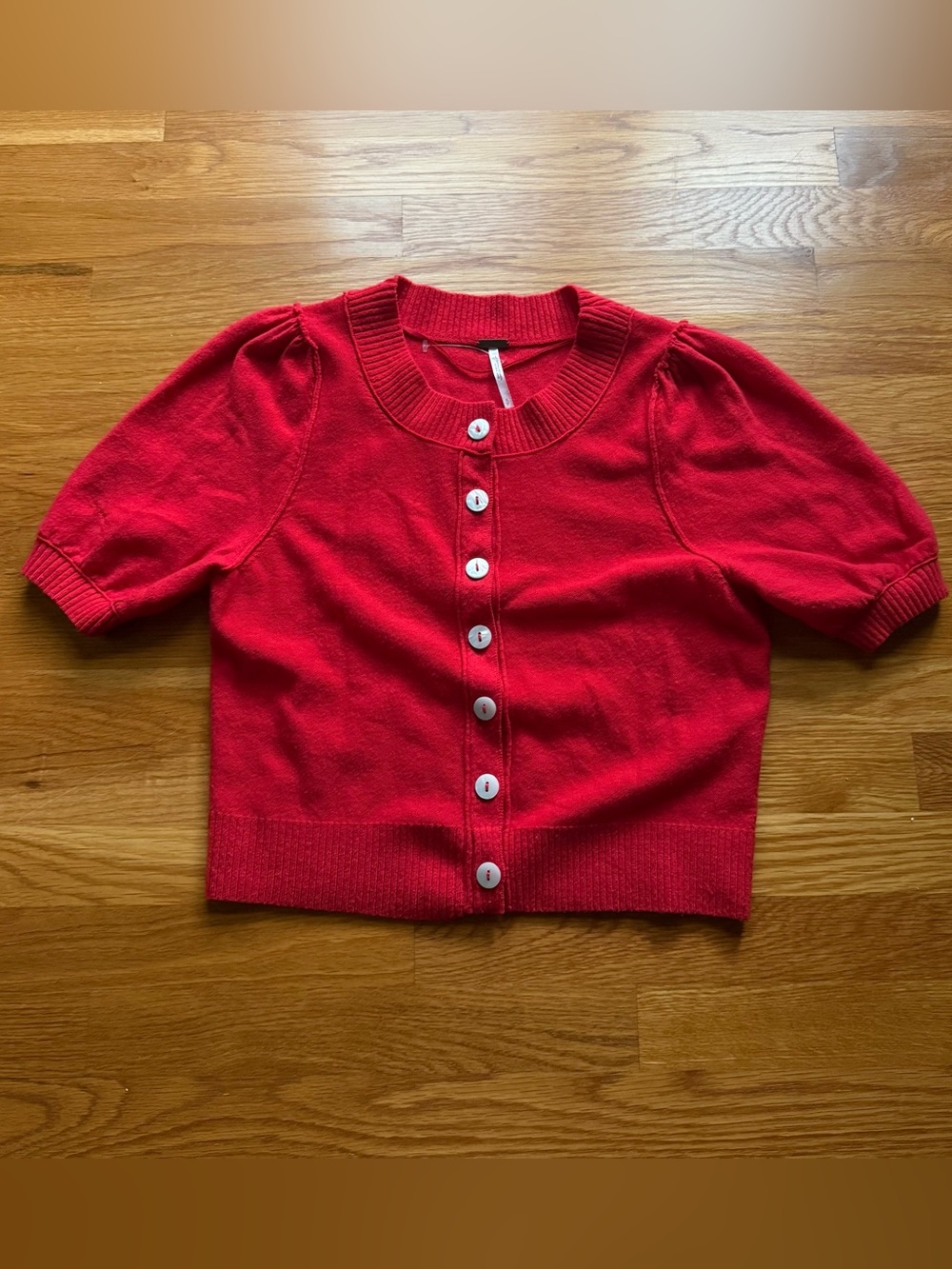 Free People Red Short-Sleeve Button Cardigan